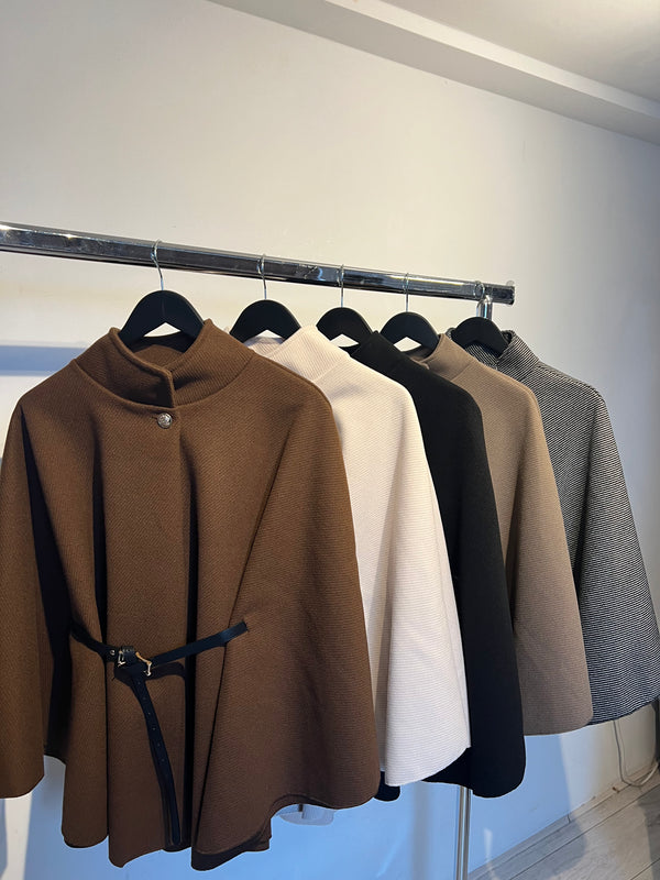 Tie Belt Oversized Poncho Striped