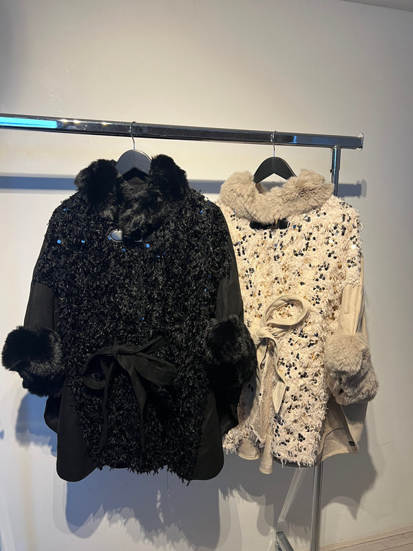 Glitter Poncho with Fur