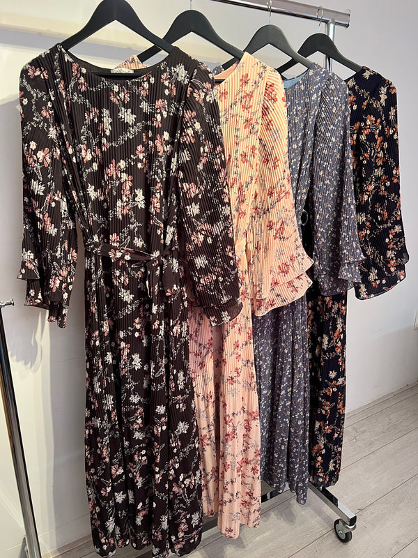 Dress with Flower Pattern and Sleeve Detail