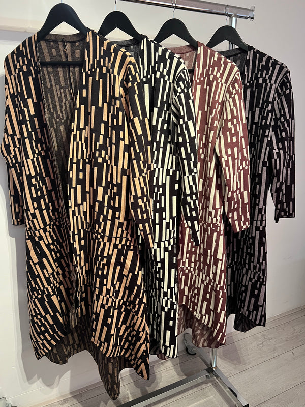 Cardigan with Rectangle Print