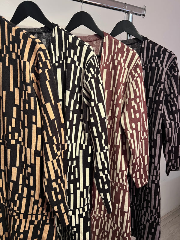 Cardigan with Rectangle Print